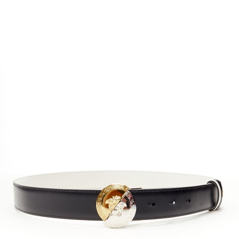 VERSACE Demi Medusa Reversible black white split coin belt 95cm-105cm