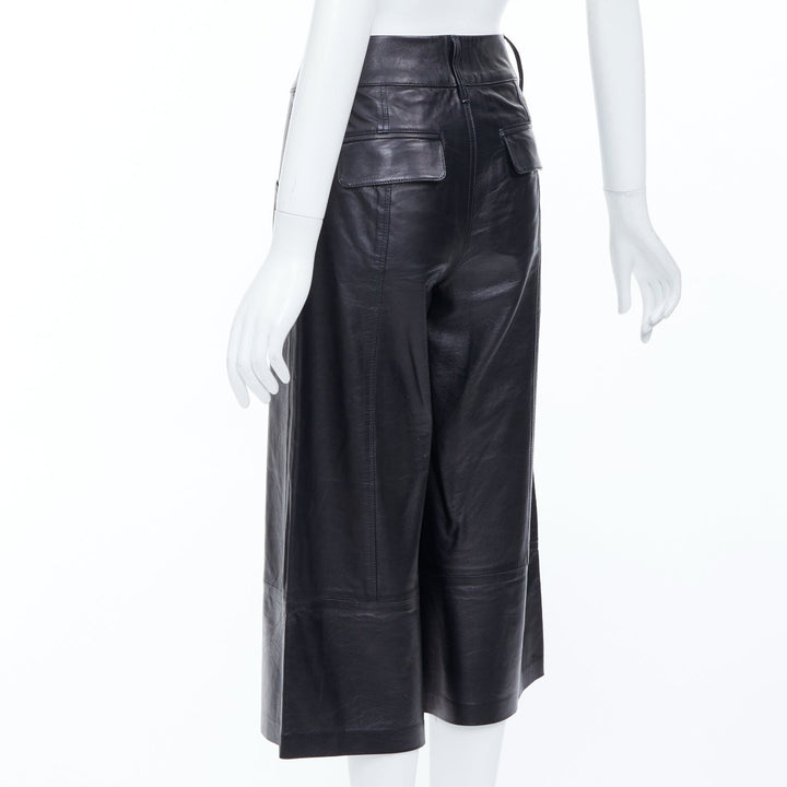 FRAME LWLT0105 black lambskin leather mid rise wide leg trouser shorts 25"