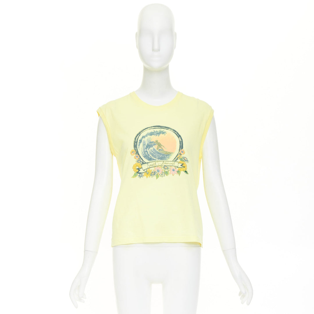 SAINT LAURENT 2020 Surfer Graphic  light yellow multi print muscle tank top XS