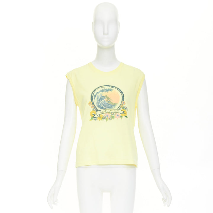 SAINT LAURENT 2020 Surfer Graphic  light yellow multi print muscle tank top XS