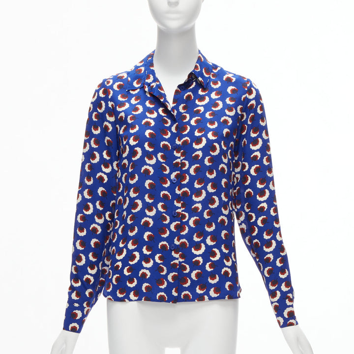 STELLA MCCARTNEY 2014 % silk blue red white floral bishop sleeve shirt IT36 XS