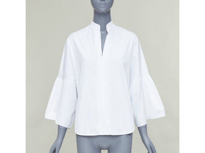 VALENTINO white cotton split collar flared sleeves popover blouse IT38 XS