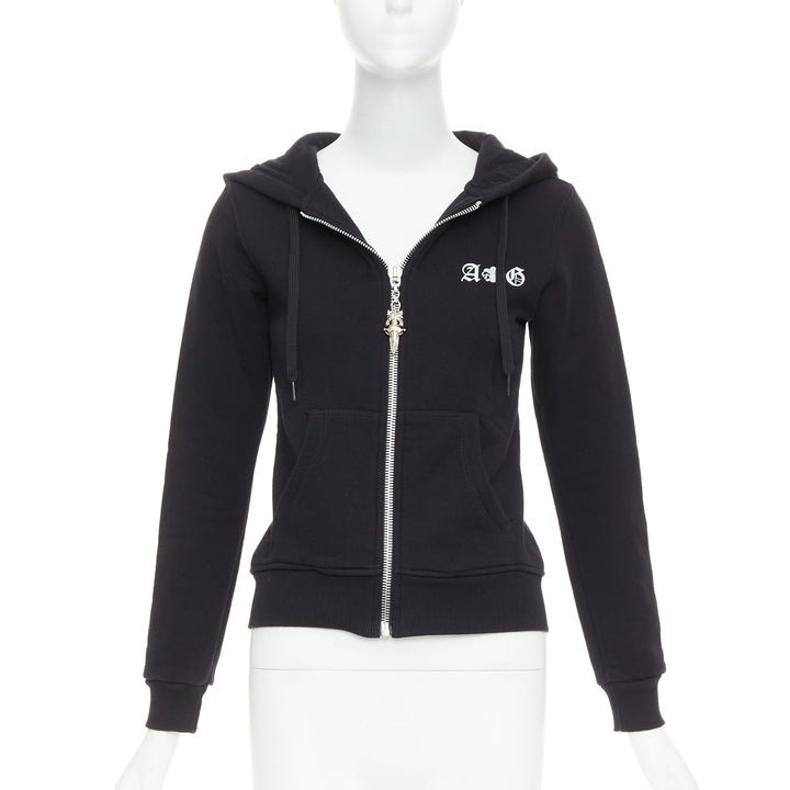 A&G Rock n Roll Couture Amal Guessou black 925 silver dagger crop hoodie S
