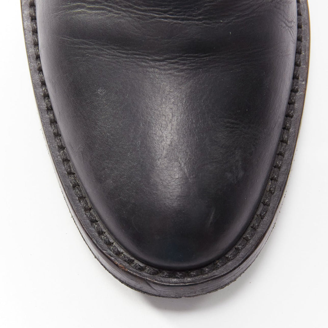 ANN DEMEULEMEESTER black leather round toe cuban wooden heel ankle boot EU36