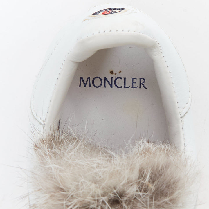 MONCLER Angeline brown fur trim white leather chunky sneakers EU37
