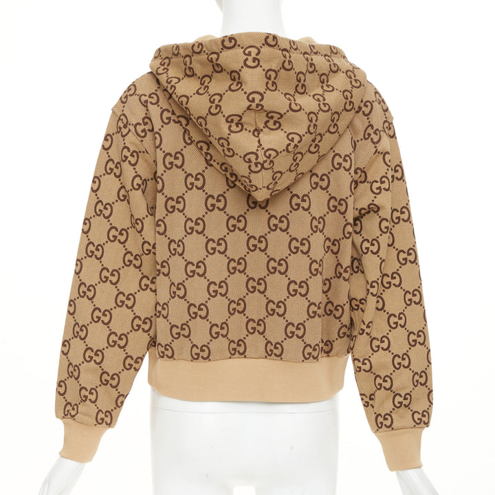 GUCCI GG canvas jacquard Web stripe cherry embroidery cropped zip hoodie XS