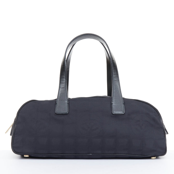 CHANEL 2002 New Travel Line black jacquard nylon mini Boston bowling bag
