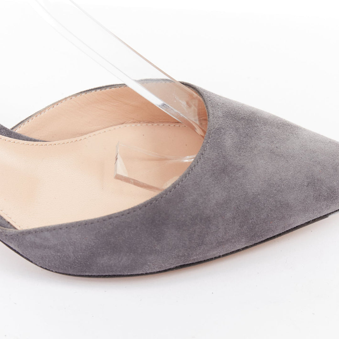 GIANVITO ROSSI Camilapi Camoscio Lapi grey suede cuff ankle pumps EU37.5