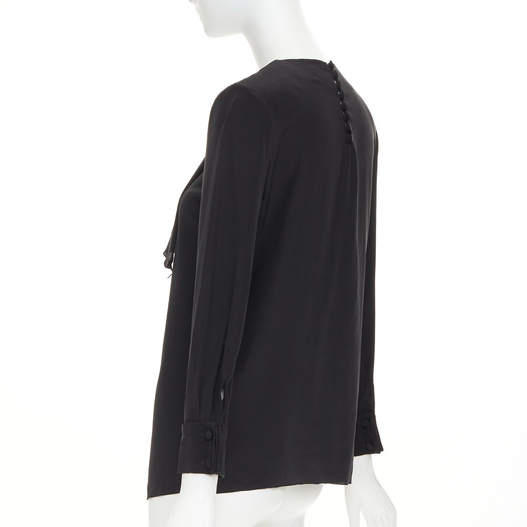 SAINT LAURENT 2012 pussy bow ribbon collar padded shoulder silk blouse FR36 S
