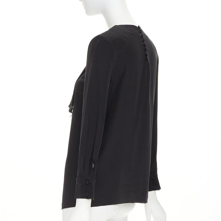 SAINT LAURENT 2012 pussy bow ribbon collar padded shoulder silk blouse FR36 S