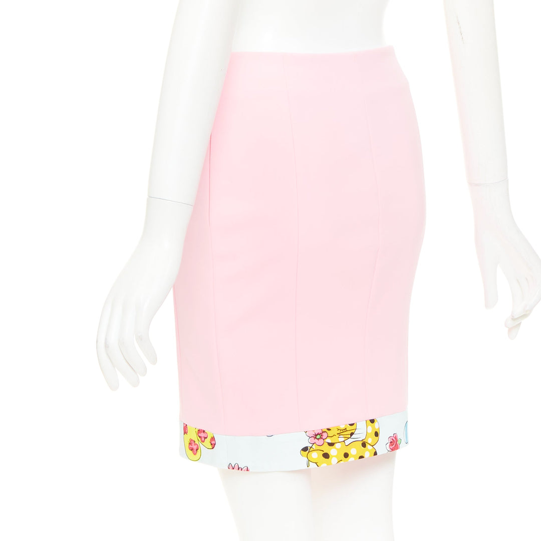 MOSCHINO COUTURE! 2022 Runway Calico Animals pink cream mini skirt IT38 XS