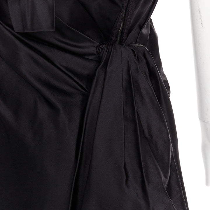 PRADA black silk asymmetric gathered drape corset lined strapless dress IT38 XS