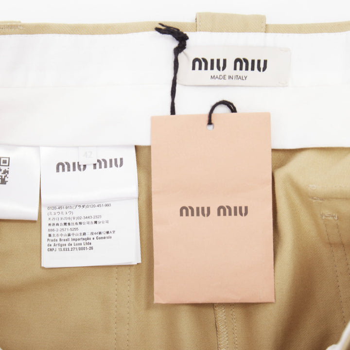 MIU MIU 2022 Runway chino low rise frayed micro mini skirt IT42 M Hailey Bieber