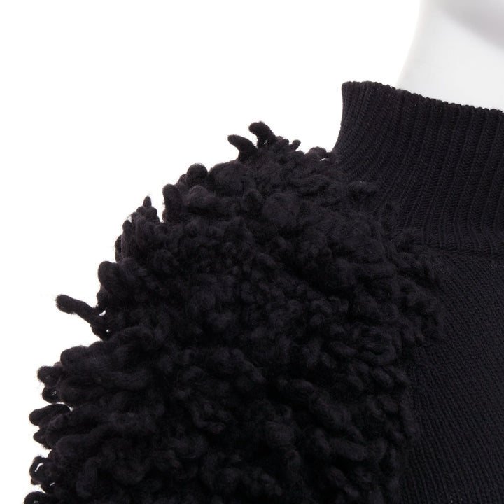 VALENTINO 2024 black virgin wool boucle yarn sleeves turtleneck sweater S