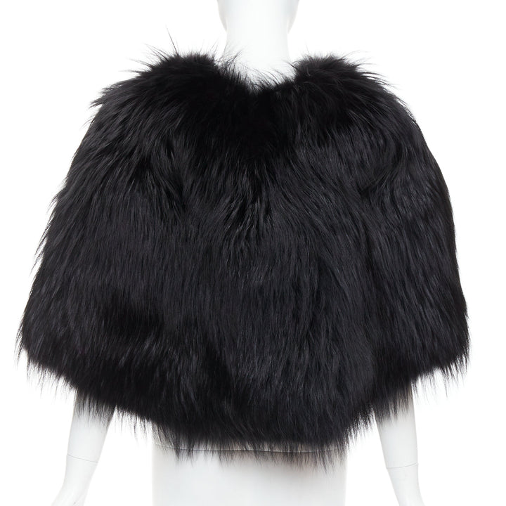 LOUIS VUITTON black fox fur leather belt heart lined cape shawl FR34 XS