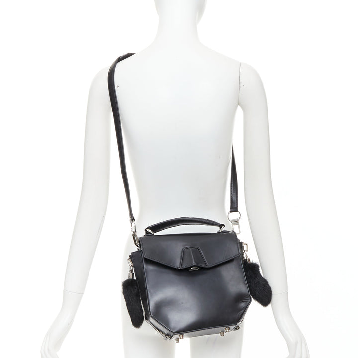 ALEXANDER WANG Devere black rabbit fur trim geometric structural bag