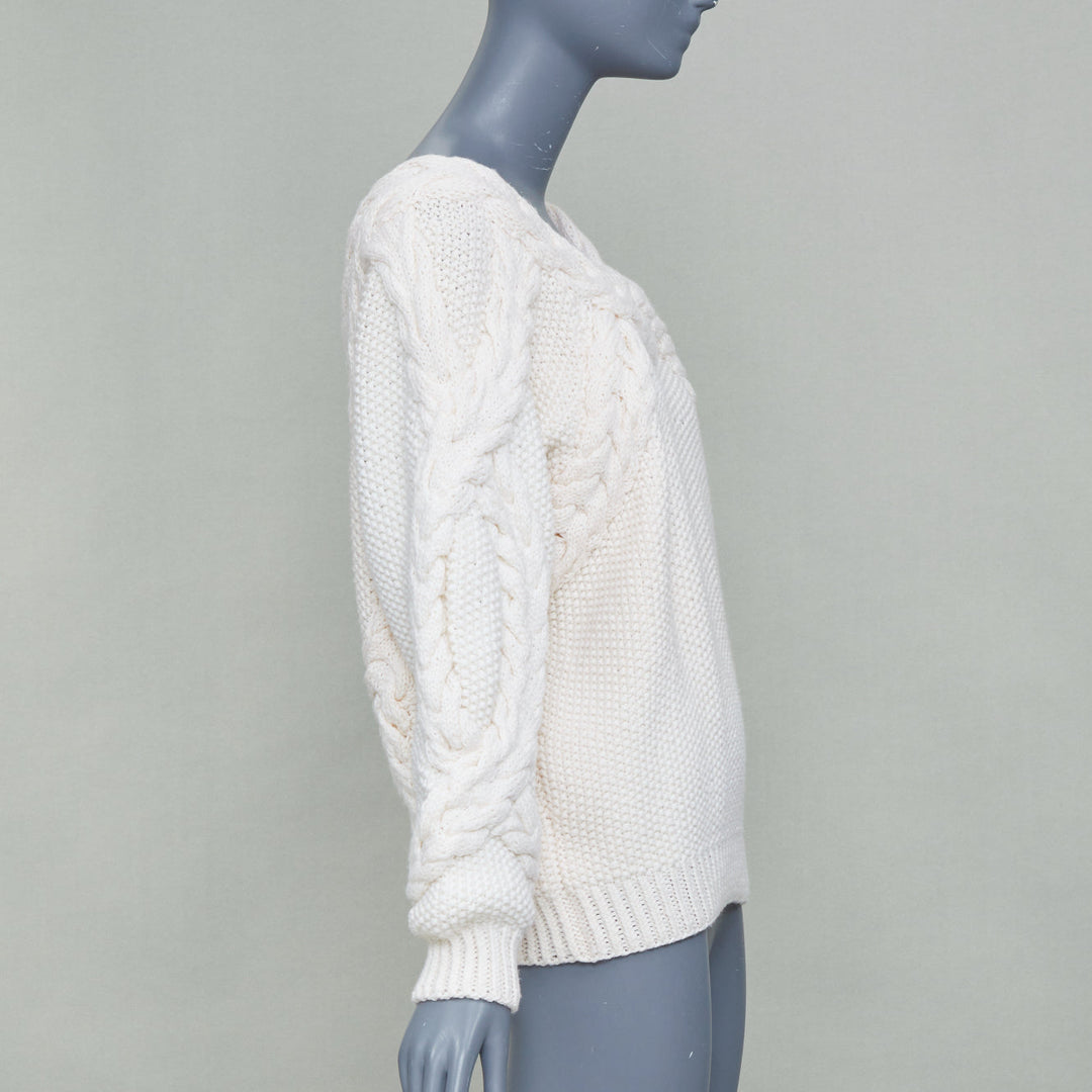 OSCAR DE LA RENTA R19 cream merino wool cable  low back sweater S