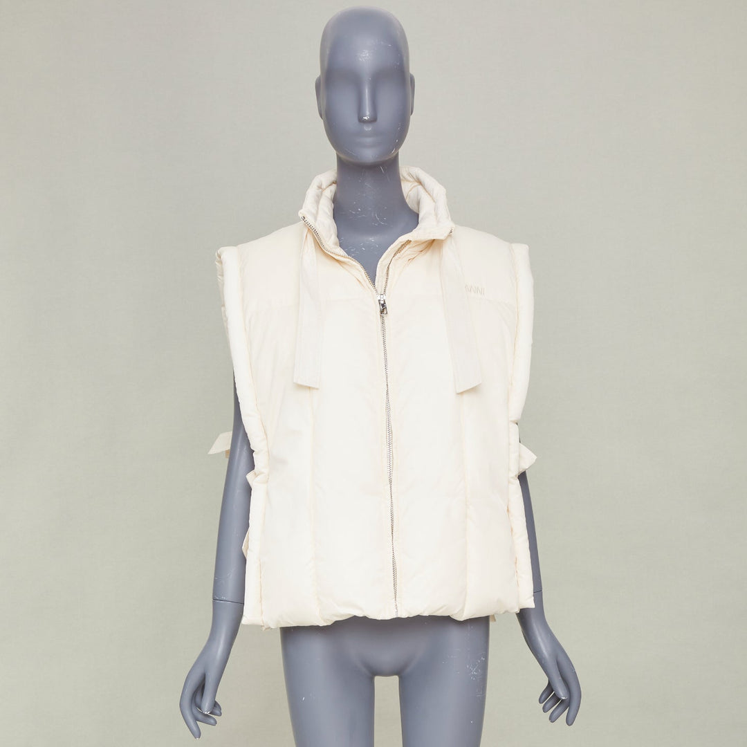 GANNI 2022 oversized shiny puff vest buttercream ivory winter gilet top M