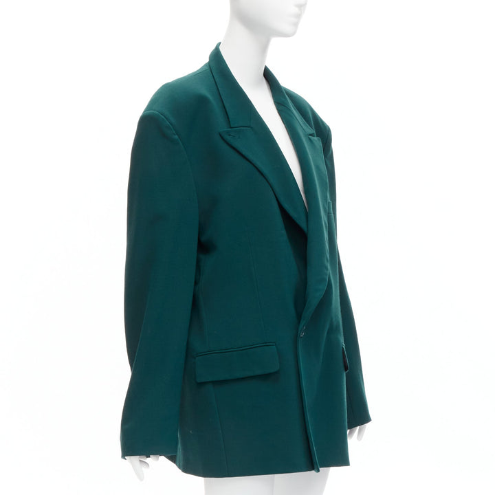 VETEMENTS 2019 forest green logo patch back oversized double-breasted blazer XS