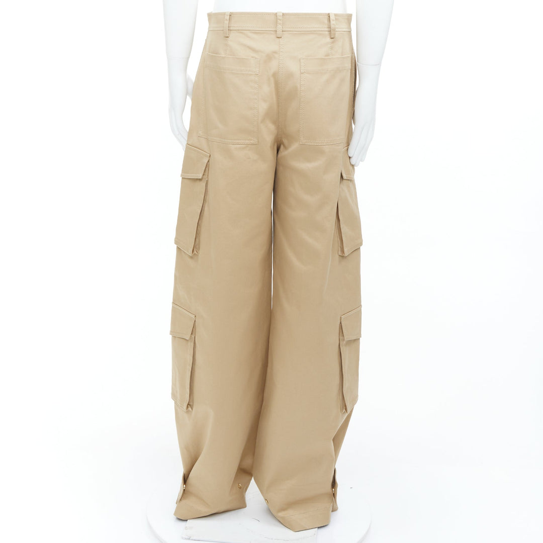 VALENTINO 2023 beige stretch cotton blend gabardine wide leg cargo pants IT46 S