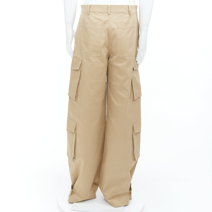 VALENTINO 2023 beige stretch cotton blend gabardine wide leg cargo pants IT46 S