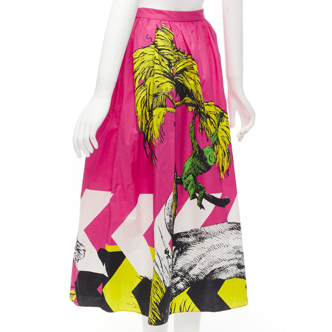 CHRISTIAN DIOR D-Jungle pink pop tiger graphic print poplin cotton skirt FR34 XS