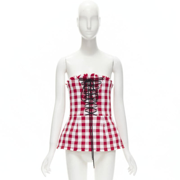 PHILOSOPHY DI LORENZO SERAFINI red white tartan plaid corset top IT40 S