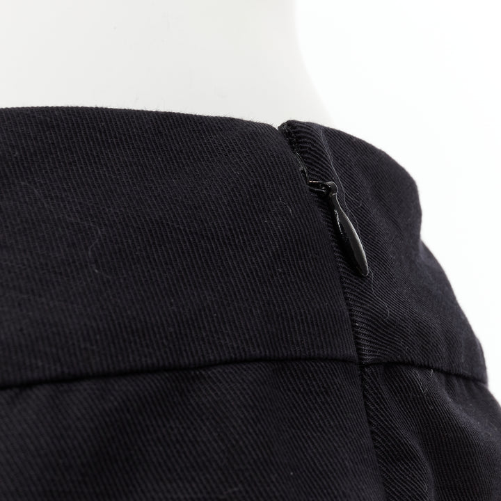 MARNI black cotton linen asymmetric step hem pleated flared skirt IT42 S