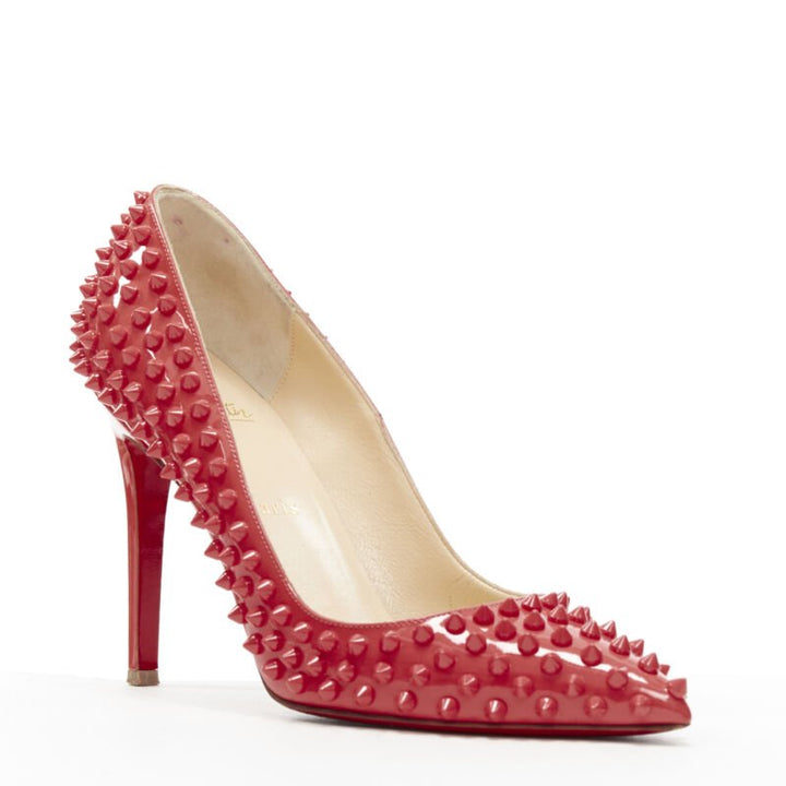 CHRISTIAN LOUBOUTIN pastel pink patent spike allover stud pigalle pump EU39.5