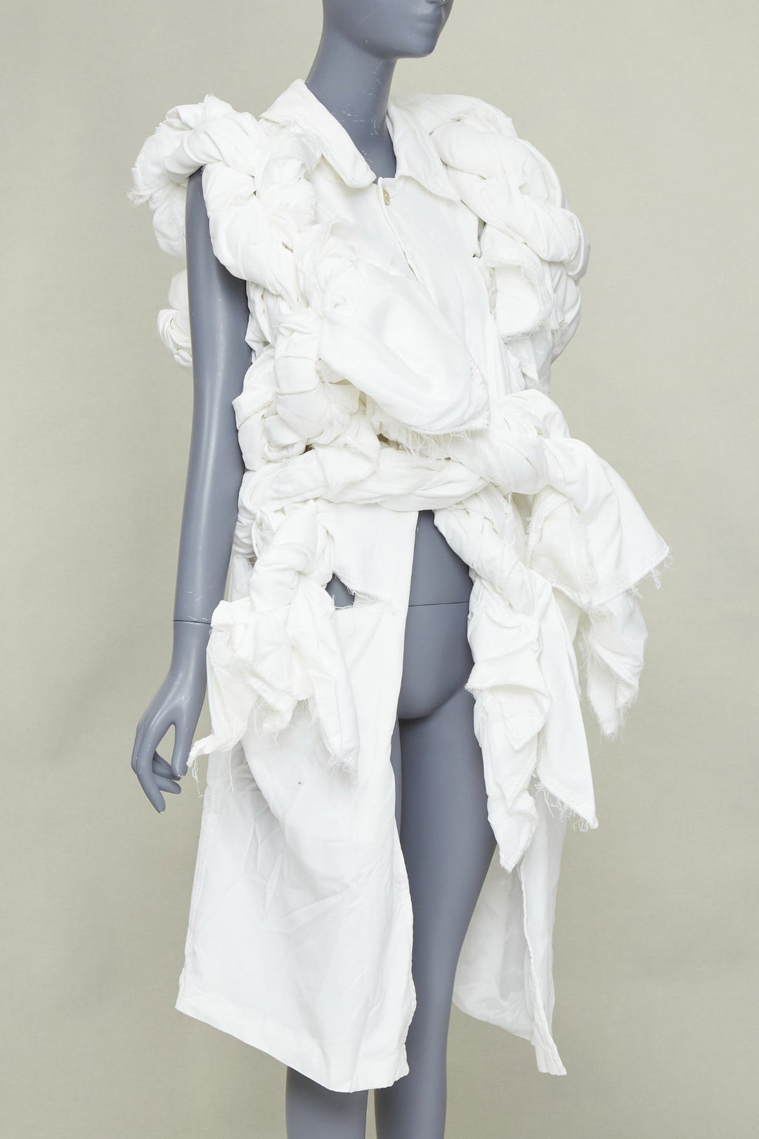 rare COMME DES GARCONS 2019 Runway white frayed cotton knotted bundle jacket XS
