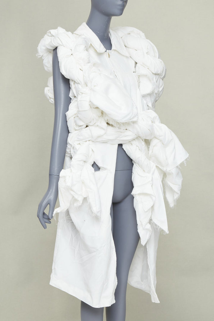 rare COMME DES GARCONS 2019 Runway white frayed cotton knotted bundle jacket XS
