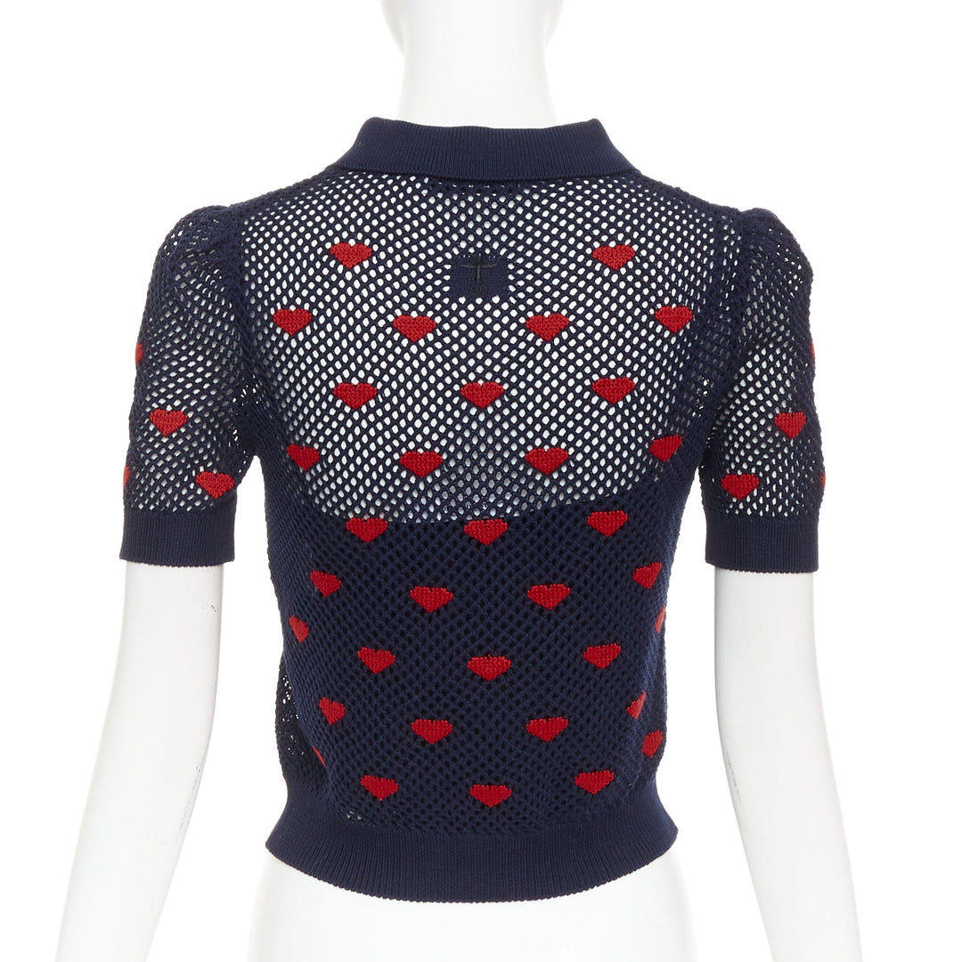 DIOR 520 Seris I Love Paris nav blue red heart knit polo shirt FR36 S