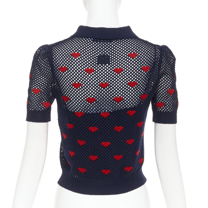 DIOR 520 Seris I Love Paris nav blue red heart knit polo shirt FR36 S