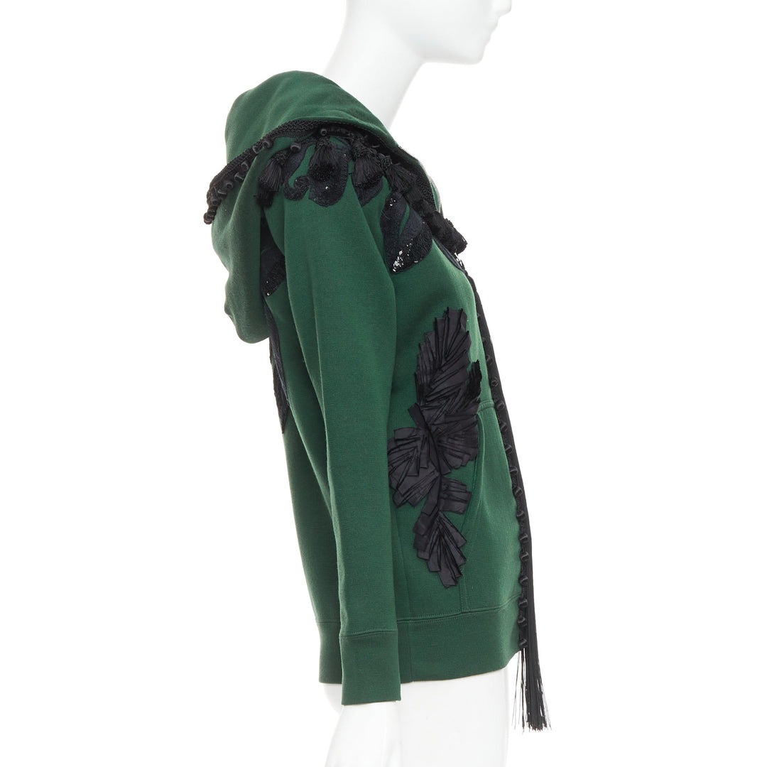 rare MARC JACOBS 2016 green tencel cashmere tassel floral embroidery hoodie XS