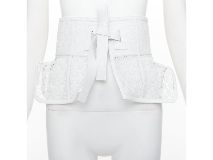 LOEWE JW ANDERSON white calfskin lace peplum obi tie sculpted corset belt S