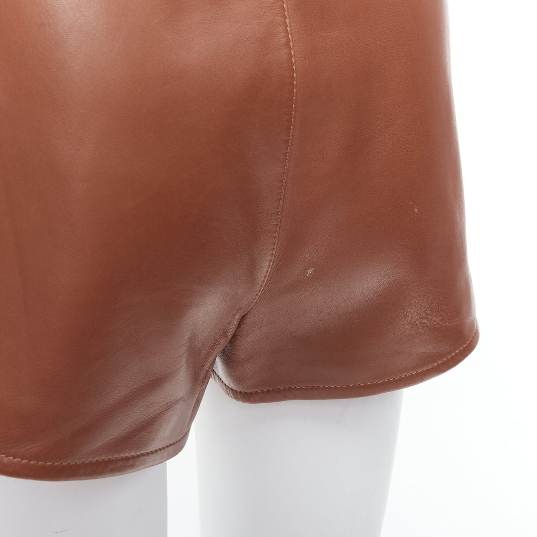 SAINT LAURENT 2020 brown lamb leather pleated riding shorts FR36 S