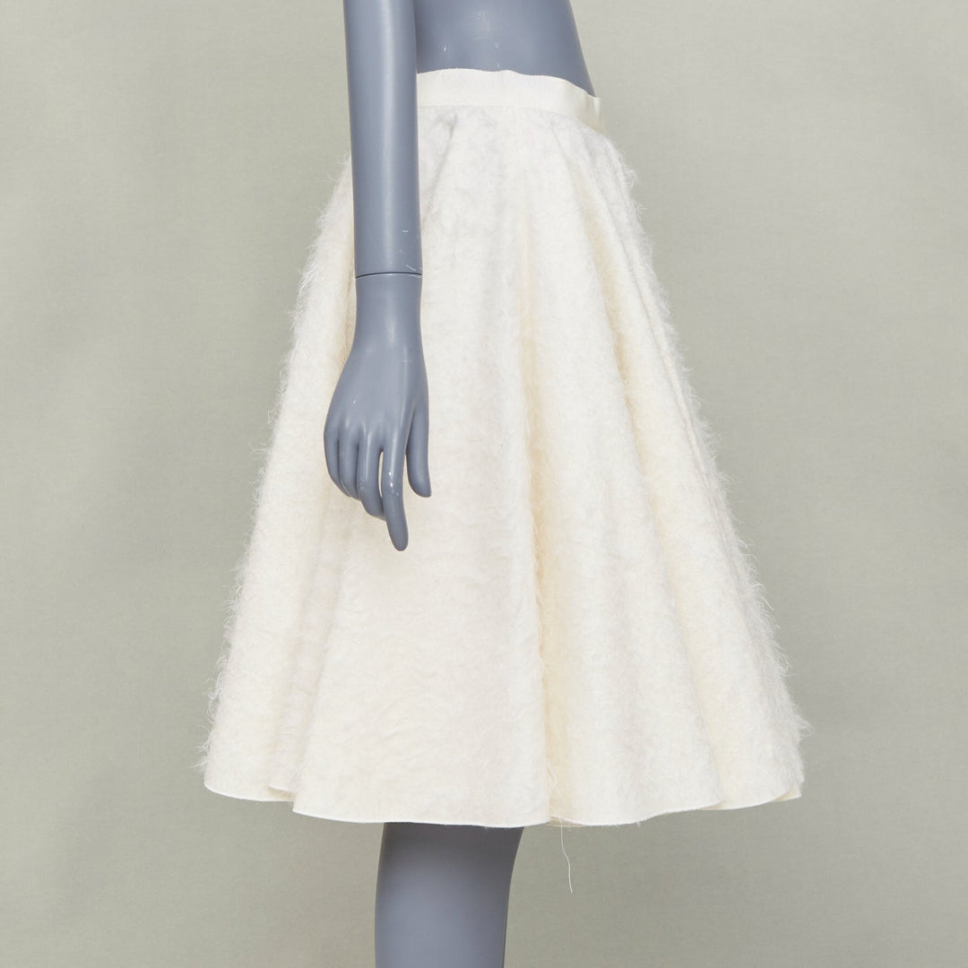 GIAMBATTISTA VALLI 2015 brushed flare beige wool silk textured midi skirt IT42 M