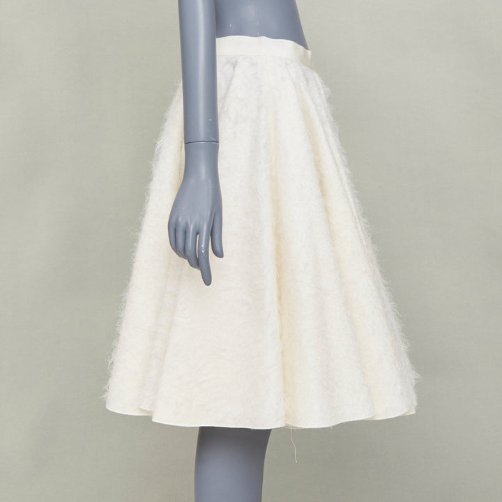 GIAMBATTISTA VALLI 2015 brushed flare beige wool silk textured midi skirt IT42 M