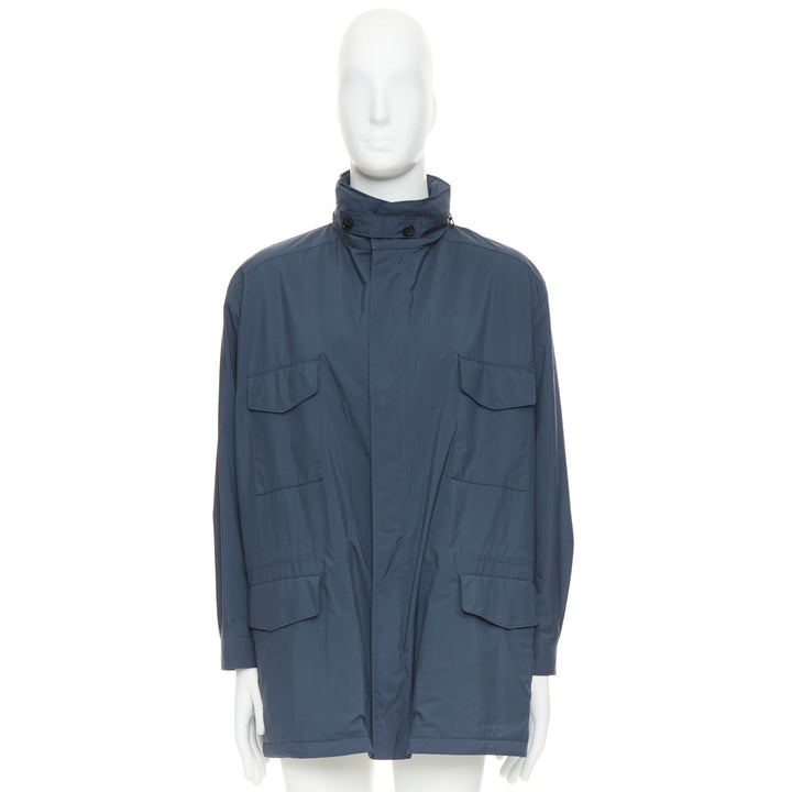 LORO PIANA Traveller navy windtech light 100% cashmere lined coat IT58 4XL