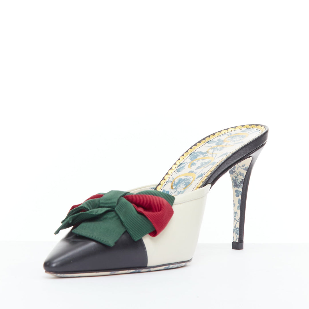 Gucci Sackville bi color leather web bow mule sandals heels EU39