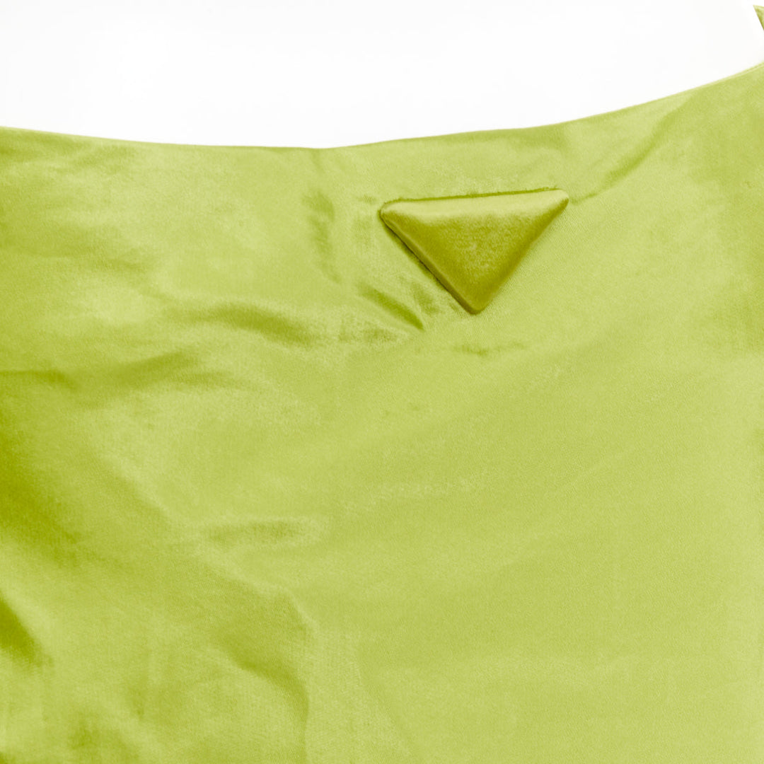 PRADA 2022 Runway fern green satin triangle logo trailing skirt IT38 XS