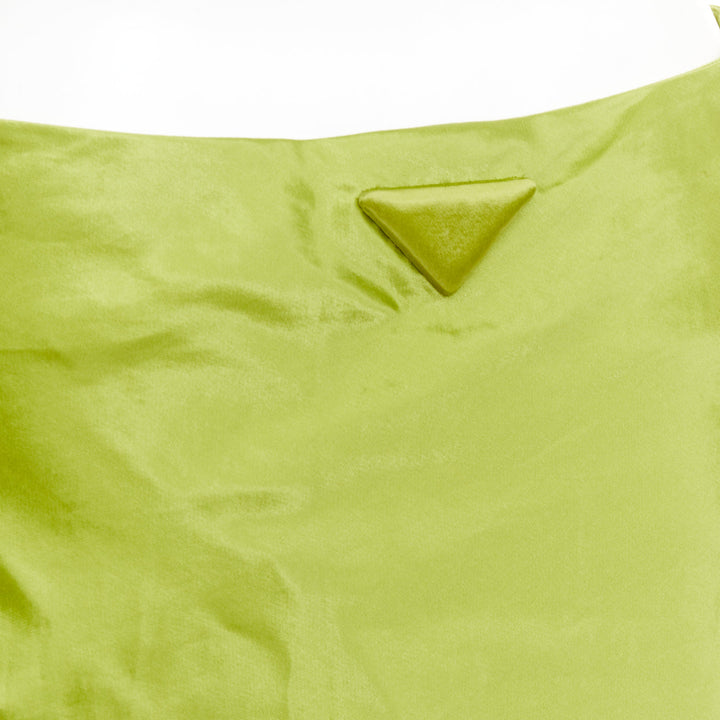 PRADA 2022 Runway fern green satin triangle logo trailing skirt IT38 XS