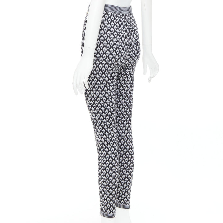 CHANEL 100% cashmere grey CC logo pearl button pattern stretch knit pants FR38 M