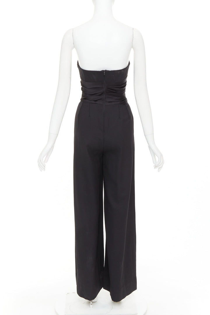 ALEXANDRE VAUTHIER COUTURE black crystal pave brooch strapless wide leg jumpsuit
