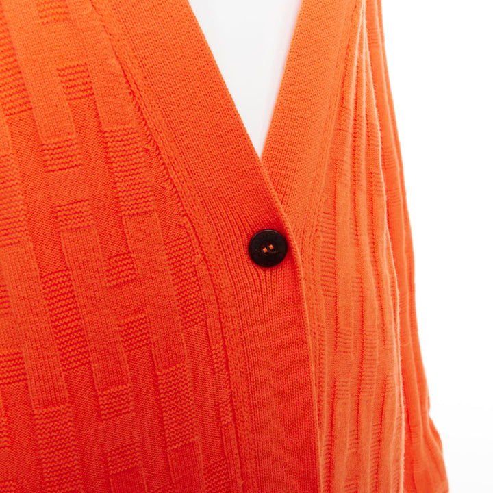 HERMES  H intarsia orange virgin wool V neck oversized cardigan FR36 S
