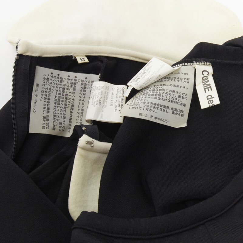 COMME DES GARCONS 1990 Runway black white draped back cut out 2-pc dress M