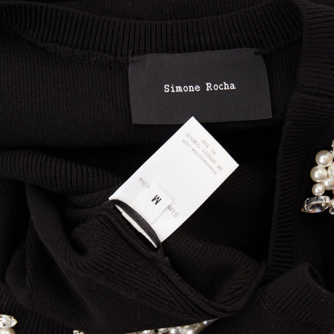 SIMONE ROCHA black knit pearl crystal embellished ruffled sweater vest M