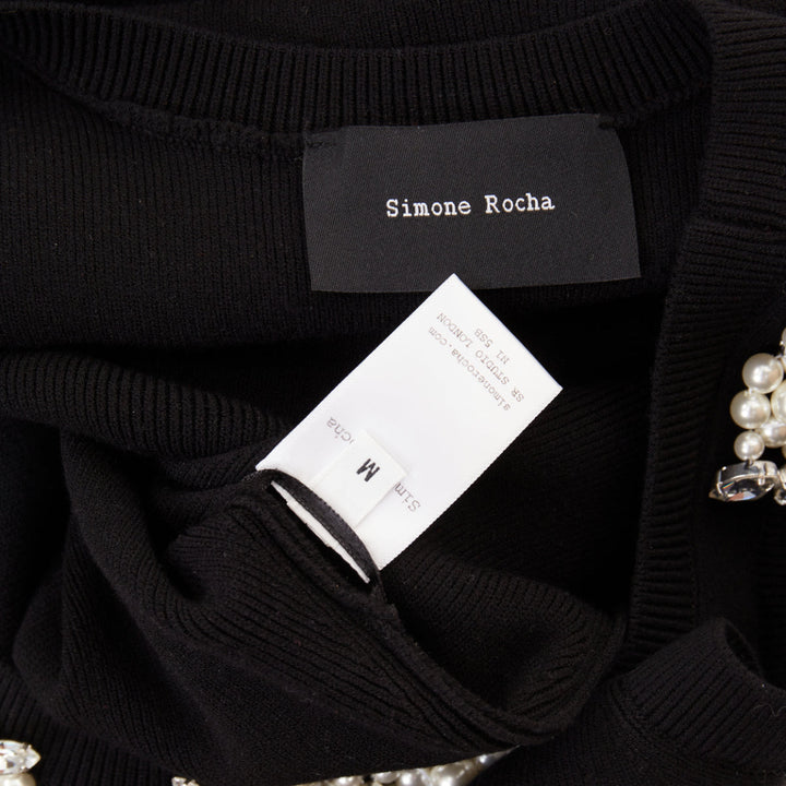 SIMONE ROCHA black knit pearl crystal embellished ruffled sweater vest M