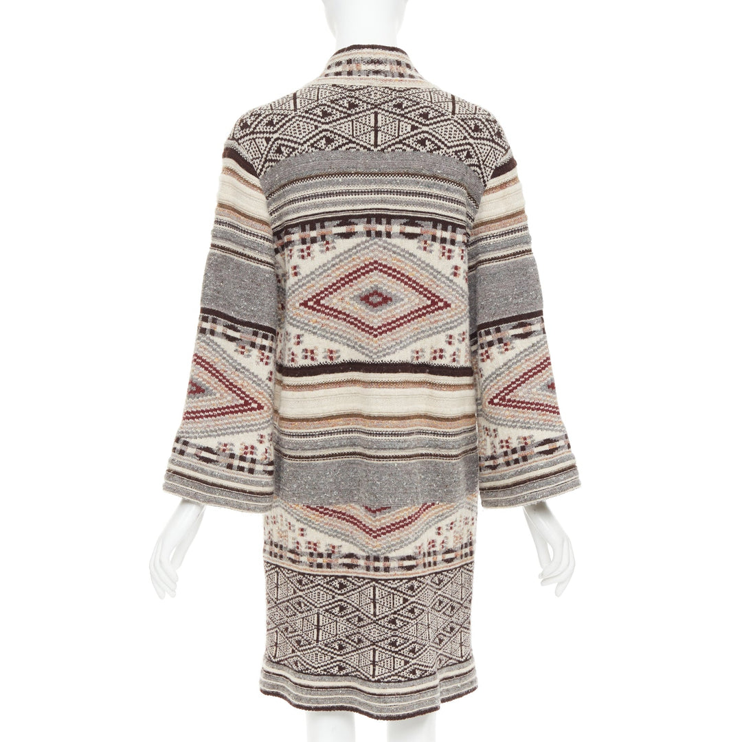 ETRO brown burgundy nude wool silk ethnic knit cardigan coat IT40 S