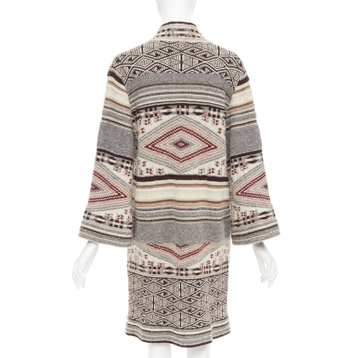 ETRO brown burgundy nude wool silk ethnic knit cardigan coat IT40 S